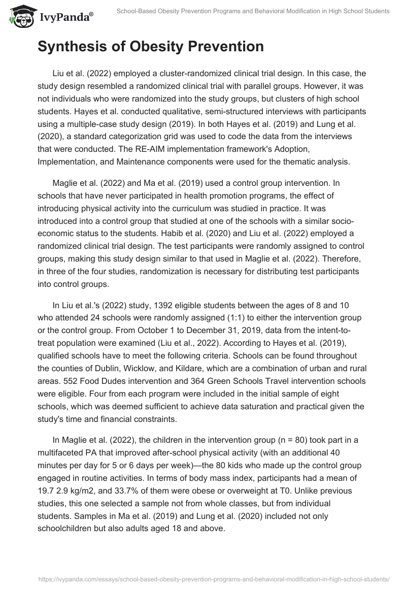 School-Based Obesity Prevention Programs and Behavioral Modification in High School Students. Page 2