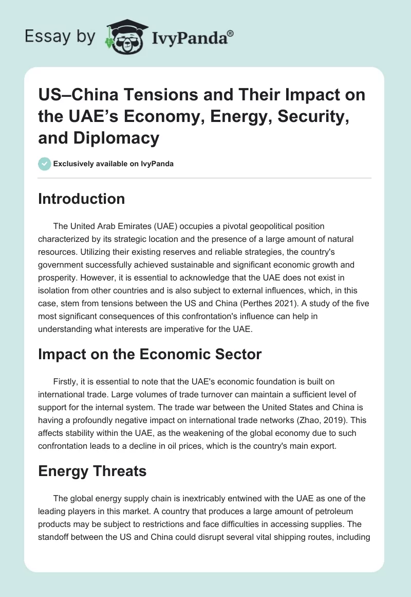 US–China Tensions and Their Impact on the UAE’s Economy, Energy, Security, and Diplomacy. Page 1