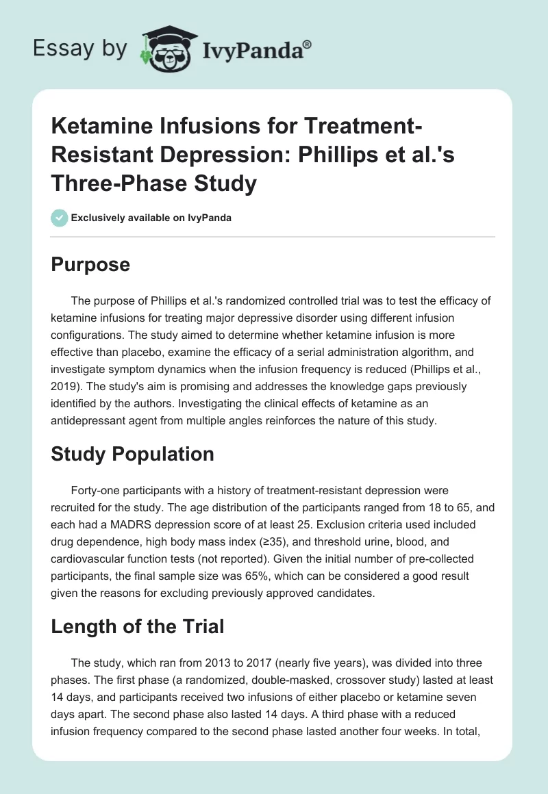 Ketamine Infusions for Treatment-Resistant Depression: Phillips et al.'s Three-Phase Study. Page 1
