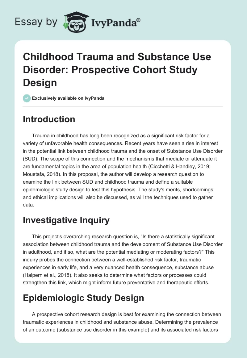 Childhood Trauma and Substance Use Disorder: Prospective Cohort Study Design. Page 1