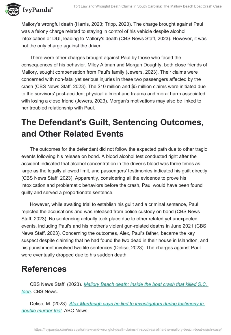 Tort Law and Wrongful Death Claims in South Carolina: The Mallory Beach Boat Crash Case. Page 2