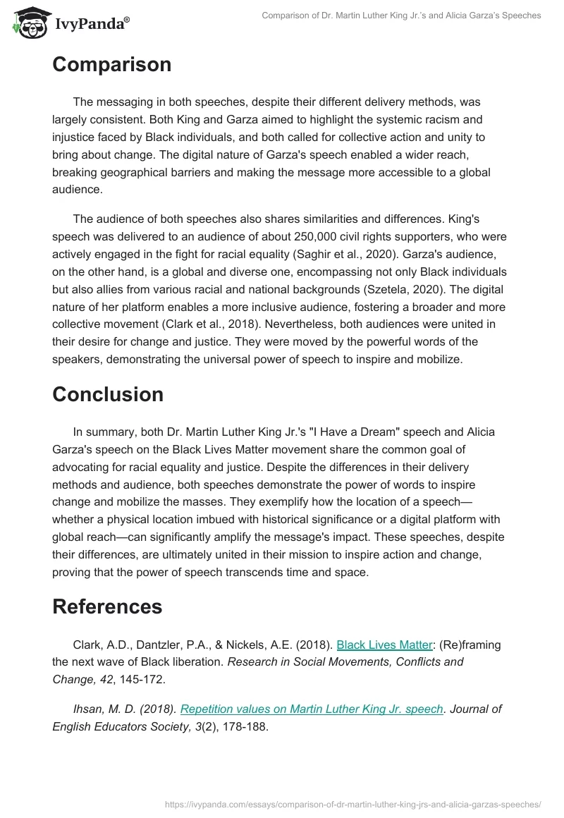 Comparison of Dr. Martin Luther King Jr.’s and Alicia Garza’s Speeches. Page 2