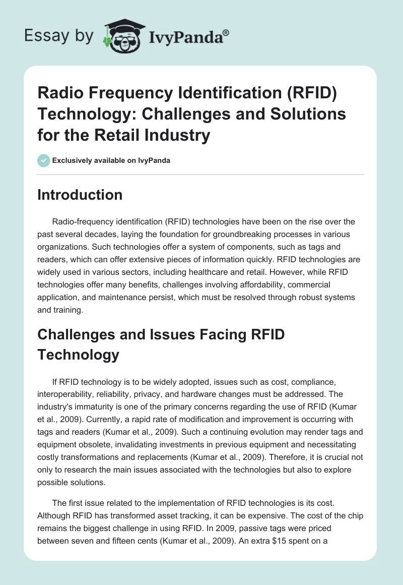 Radio Frequency Identification (RFID) Technology: Challenges and Solutions for the Retail Industry. Page 1