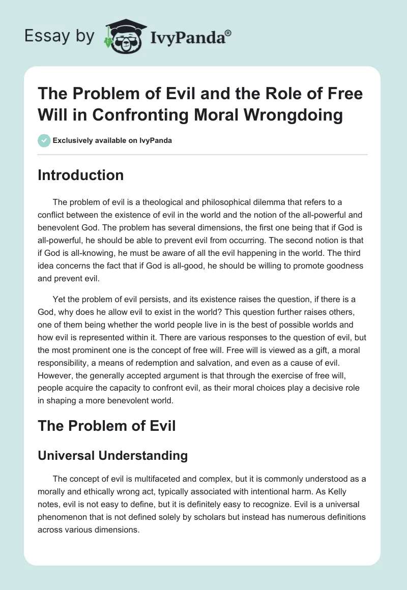 The Problem of Evil and the Role of Free Will in Confronting Moral Wrongdoing. Page 1