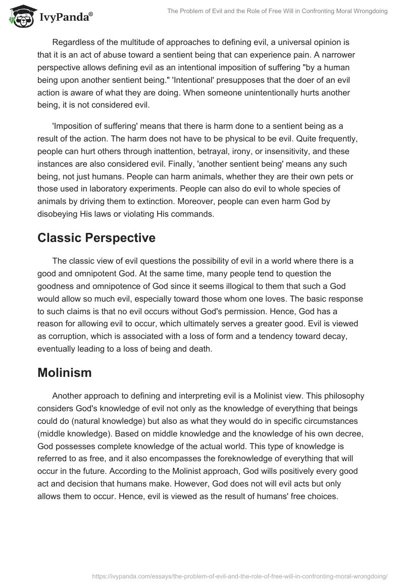 The Problem of Evil and the Role of Free Will in Confronting Moral Wrongdoing. Page 2