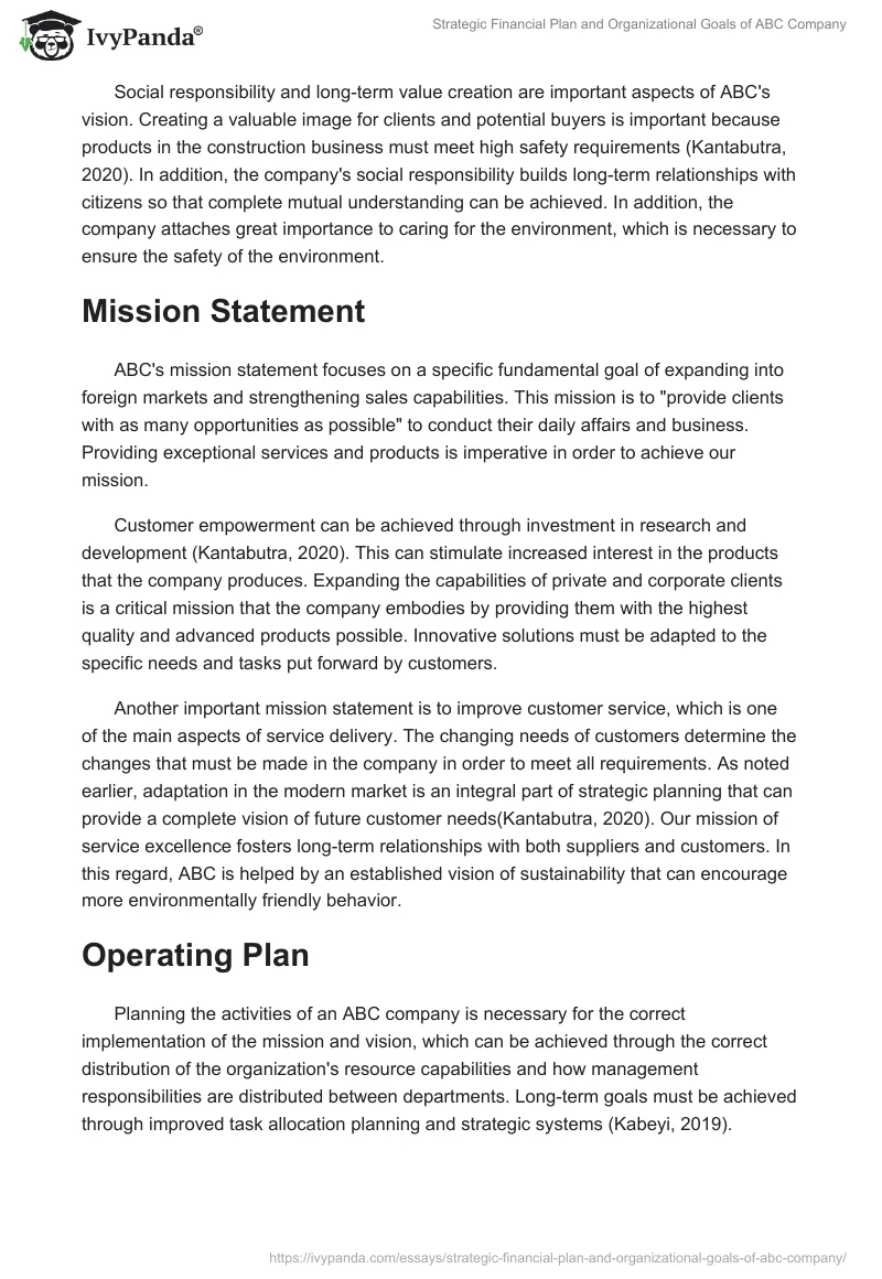 Strategic Financial Plan and Organizational Goals of ABC Company. Page 2