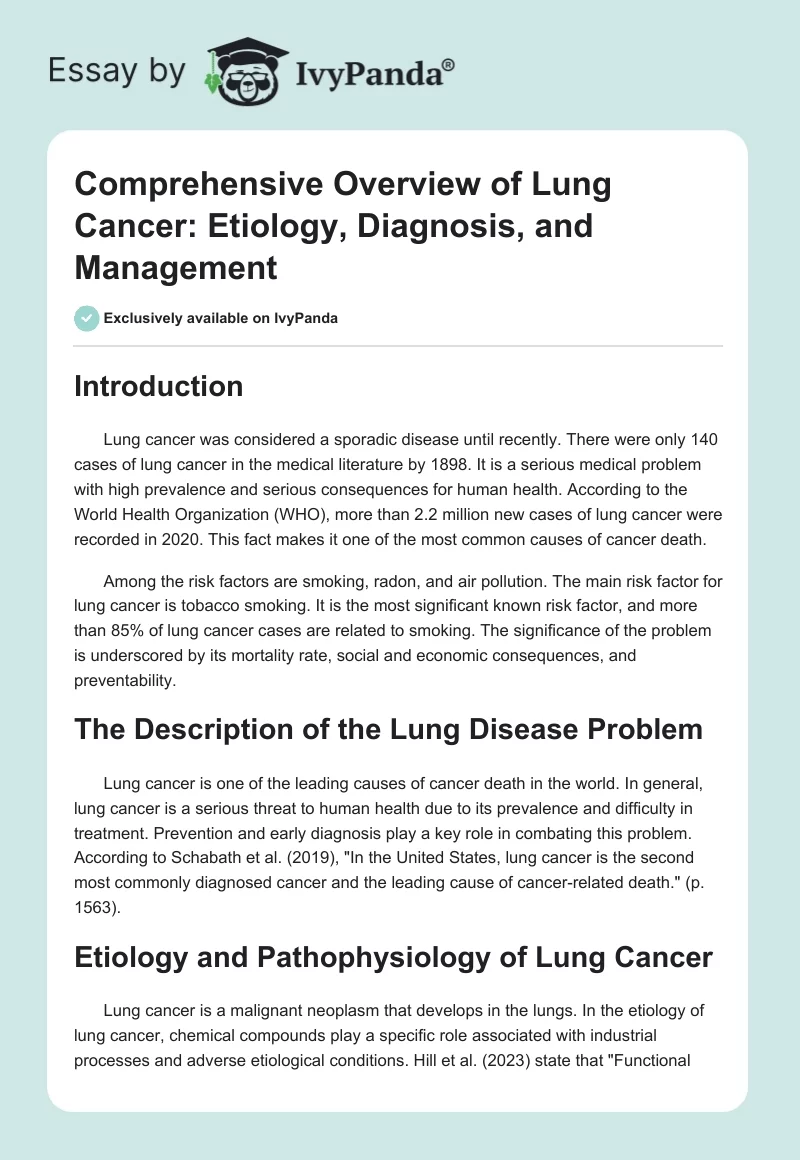 Comprehensive Overview of Lung Cancer: Etiology, Diagnosis, and Management. Page 1