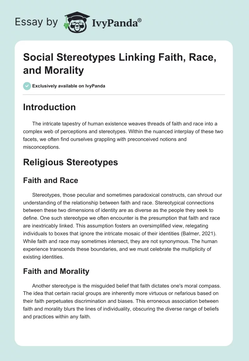 Social Stereotypes Linking Faith, Race, and Morality. Page 1