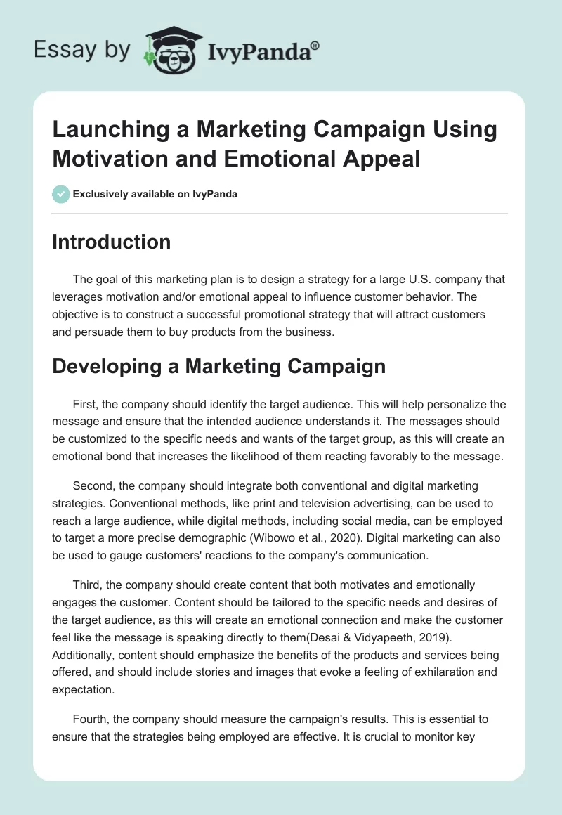 Launching a Marketing Campaign Using Motivation and Emotional Appeal. Page 1