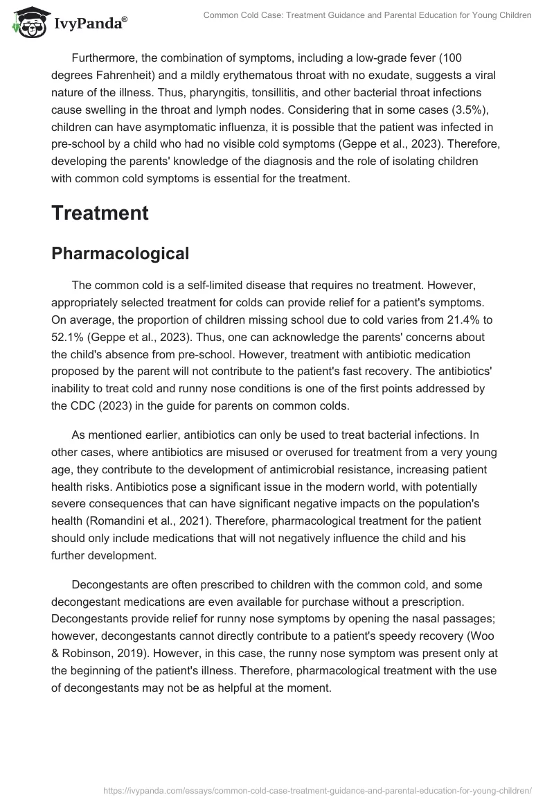 Common Cold Case: Treatment Guidance and Parental Education for Young Children. Page 2