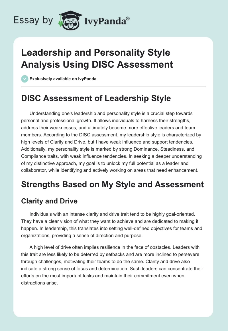 Leadership and Personality Style Analysis Using DISC Assessment. Page 1