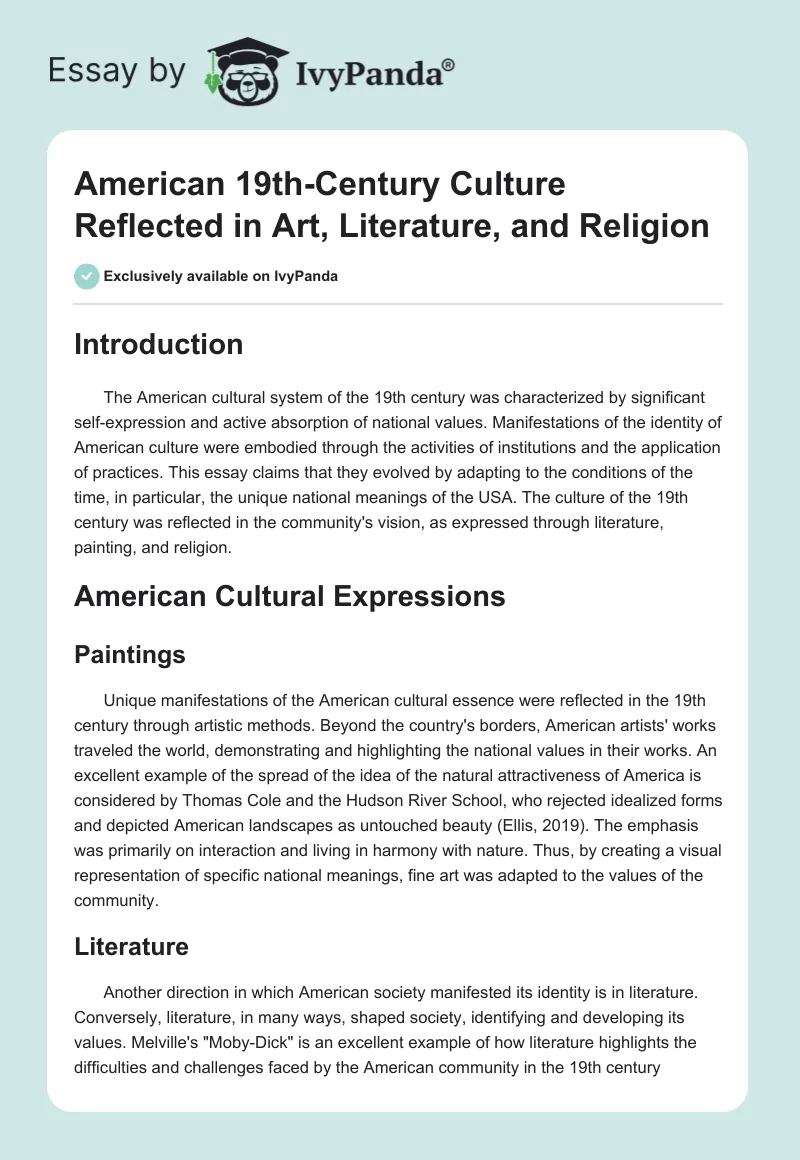 American 19th-Century Culture Reflected in Art, Literature, and Religion. Page 1