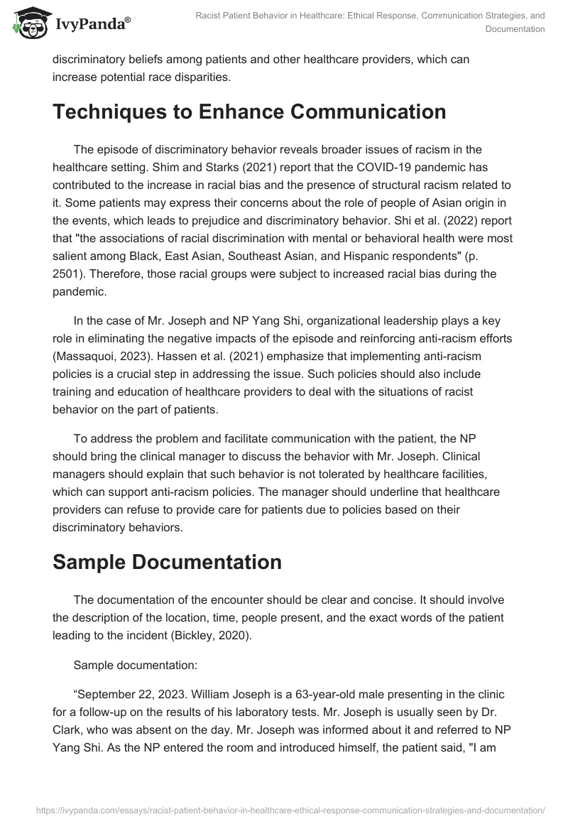 Racist Patient Behavior in Healthcare: Ethical Response, Communication Strategies, and Documentation. Page 2