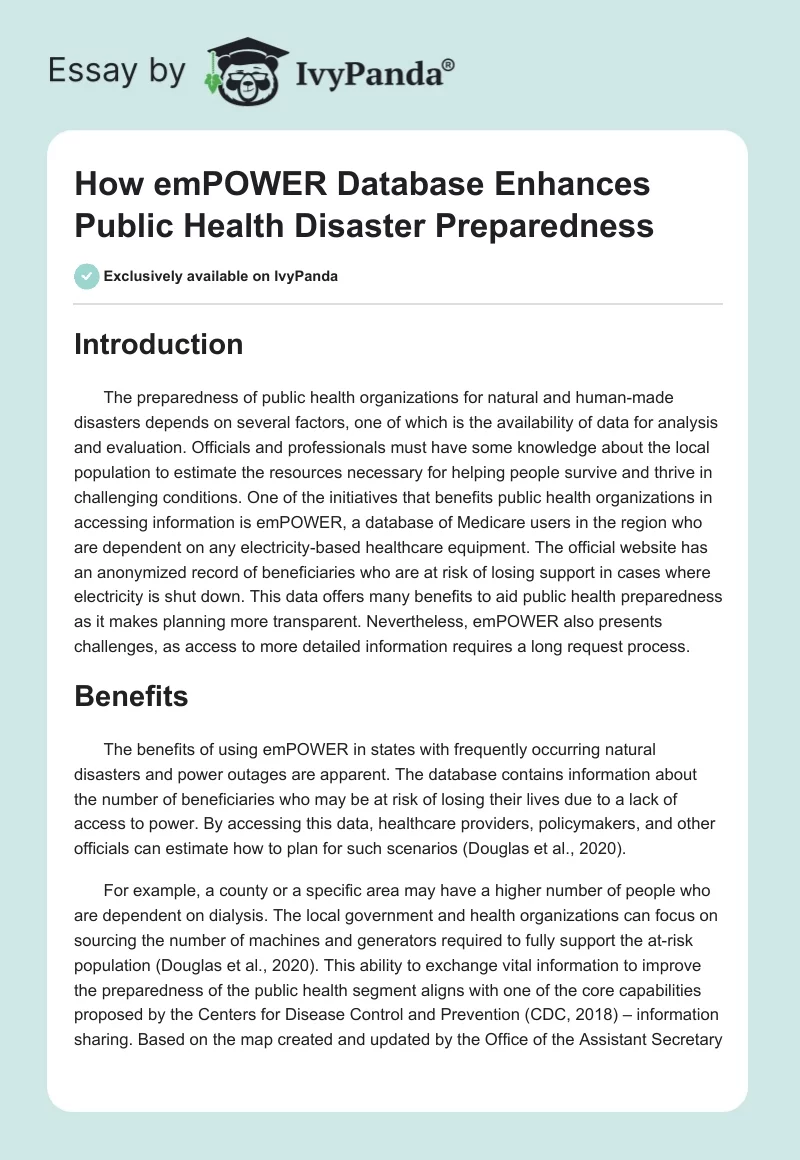 How emPOWER Database Enhances Public Health Disaster Preparedness. Page 1