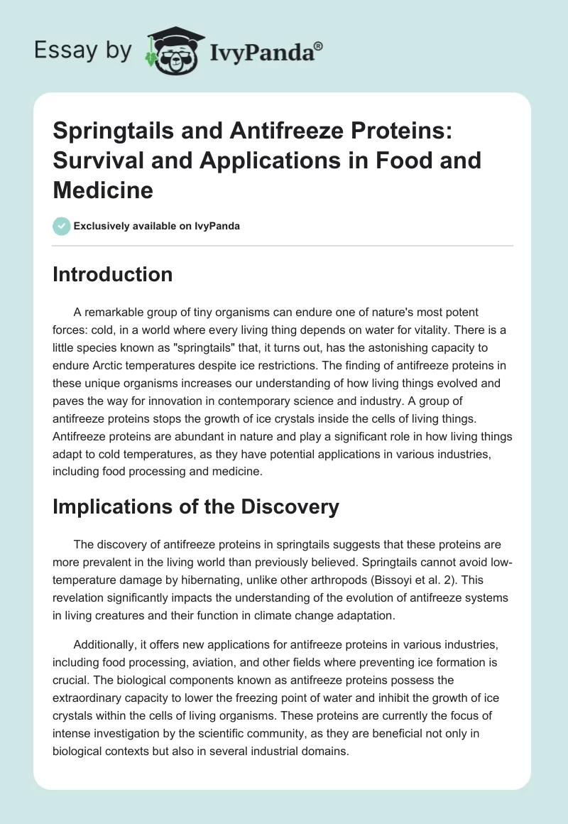 Springtails and Antifreeze Proteins: Survival and Applications in Food and Medicine. Page 1