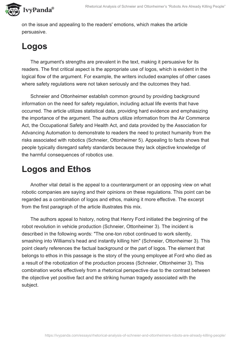 Rhetorical Analysis of Schneier and Ottonheimer’s “Robots Are Already Killing People”. Page 2