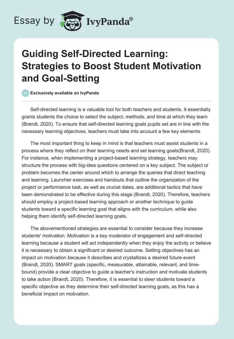 Guiding Self-Directed Learning: Strategies to Boost Student Motivation and Goal-Setting. Page 1