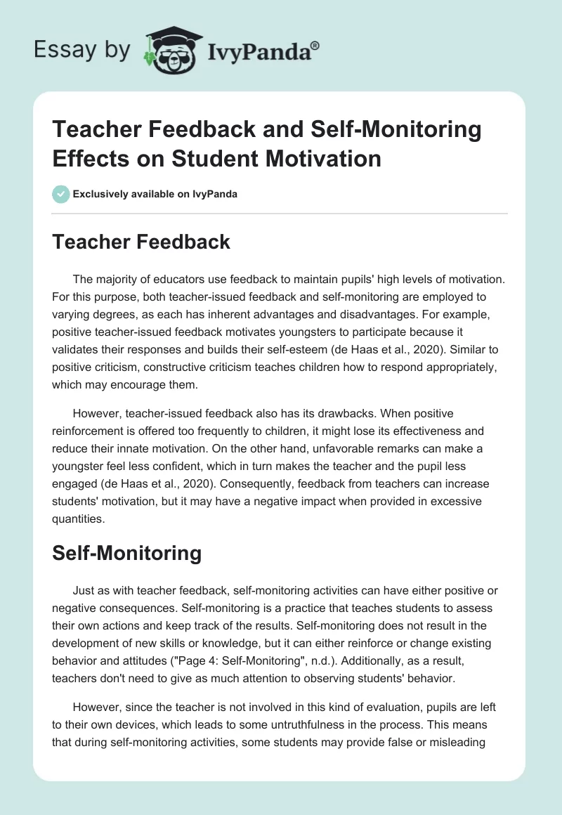 Teacher Feedback and Self-Monitoring Effects on Student Motivation. Page 1