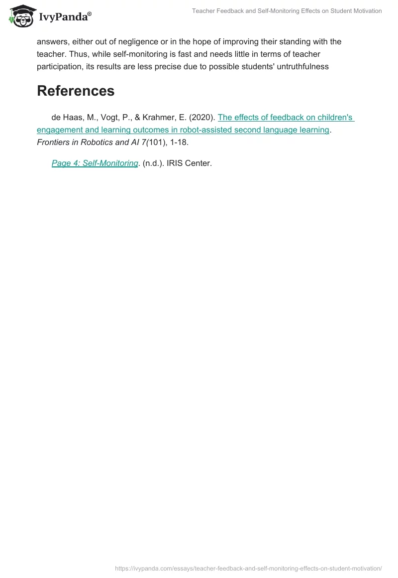 Teacher Feedback and Self-Monitoring Effects on Student Motivation. Page 2