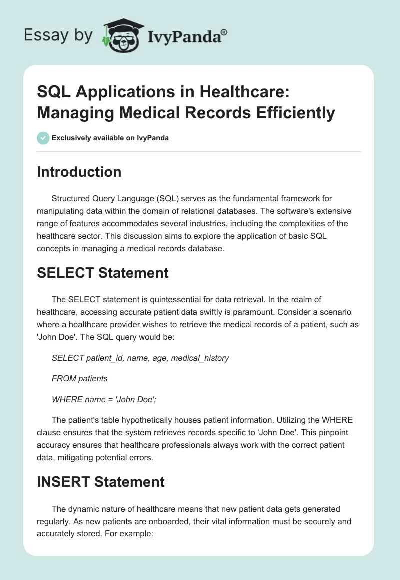 SQL Applications in Healthcare: Managing Medical Records Efficiently. Page 1