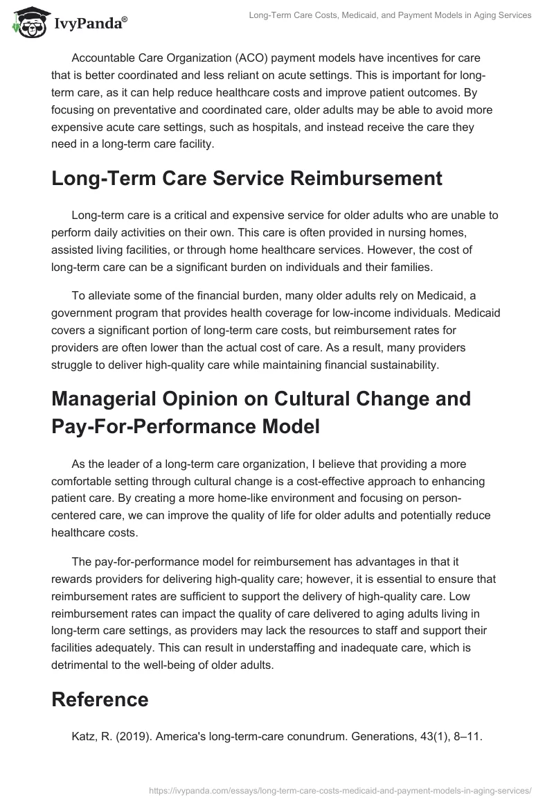 Long-Term Care Costs, Medicaid, and Payment Models in Aging Services. Page 2