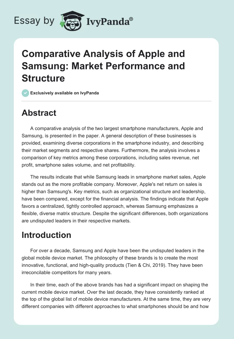 Comparative Analysis of Apple and Samsung: Market Performance and Structure. Page 1