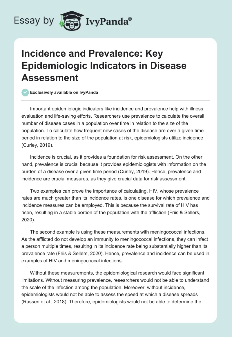 Incidence and Prevalence: Key Epidemiologic Indicators in Disease Assessment. Page 1