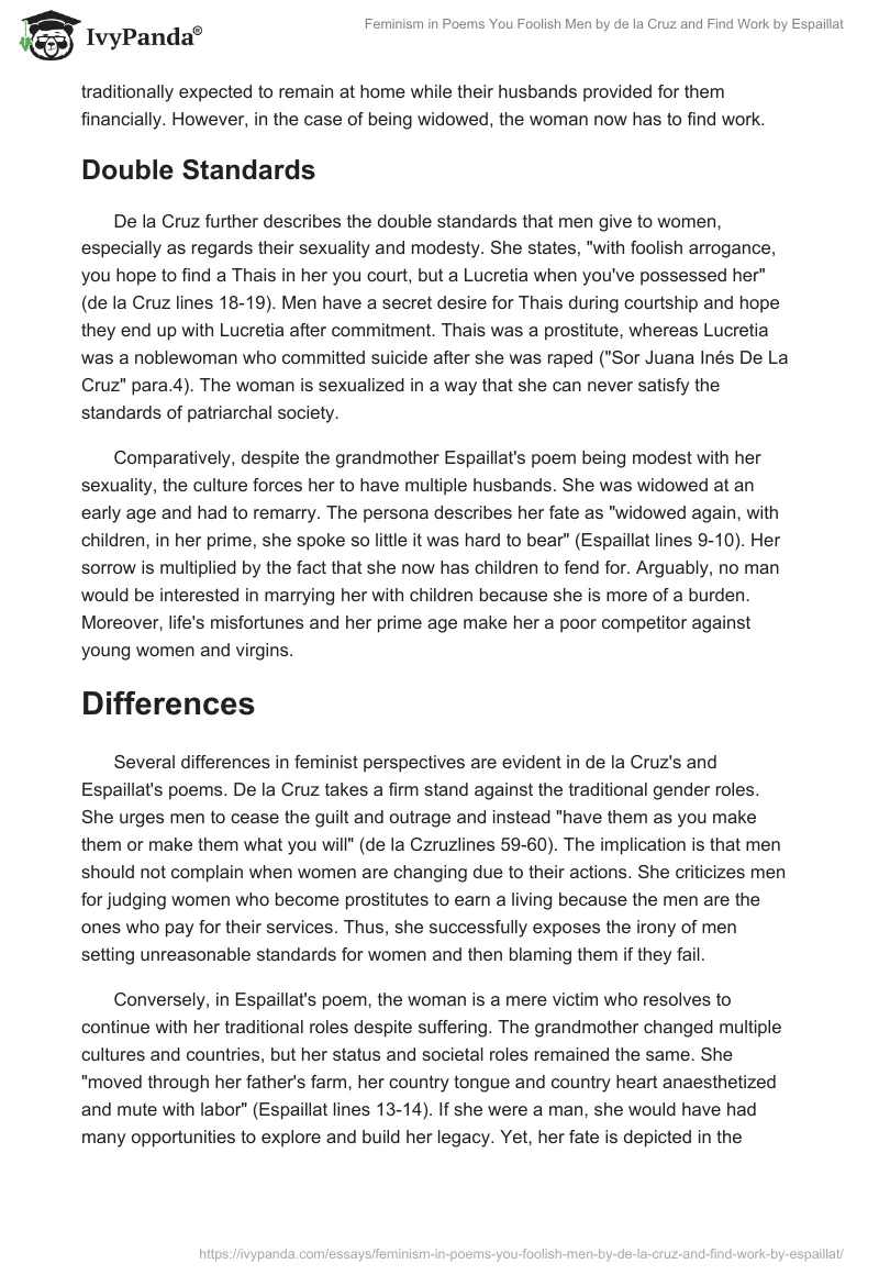 Feminism in Poems "You Foolish Men" by de la Cruz and "Find Work" by Espaillat. Page 2