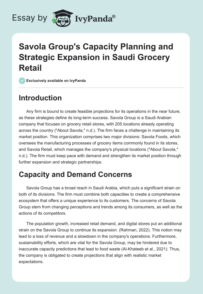 Savola Group's Capacity Planning and Strategic Expansion in Saudi Grocery Retail. Page 1