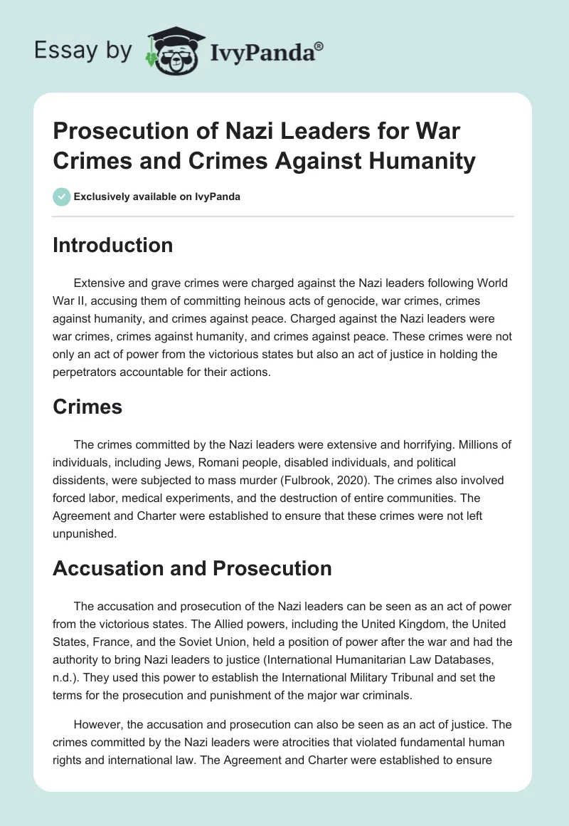 Prosecution of Nazi Leaders for War Crimes and Crimes Against Humanity. Page 1