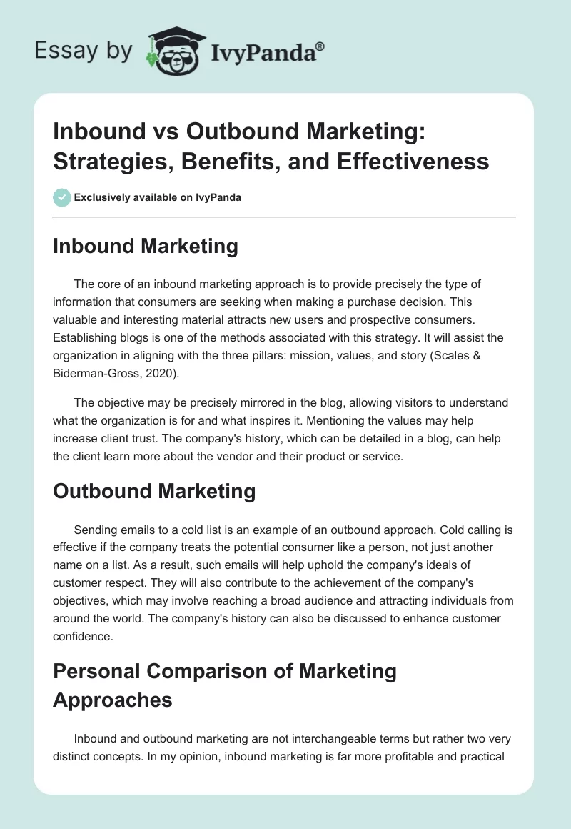 Inbound vs Outbound Marketing: Strategies, Benefits, and Effectiveness. Page 1