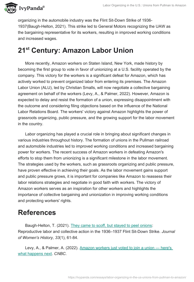 Labor Organizing in the U.S.: Unions from Pullman to Amazon. Page 2