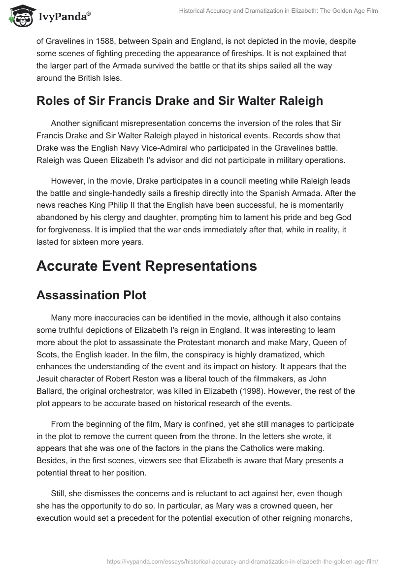 Historical Accuracy and Dramatization in "Elizabeth: The Golden Age" Film. Page 2