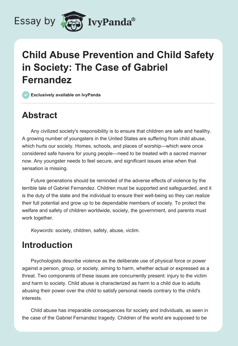 Child Abuse Prevention and Child Safety in Society: The Case of Gabriel Fernandez. Page 1