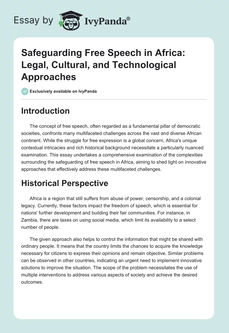 Safeguarding Free Speech in Africa: Legal, Cultural, and Technological Approaches. Page 1