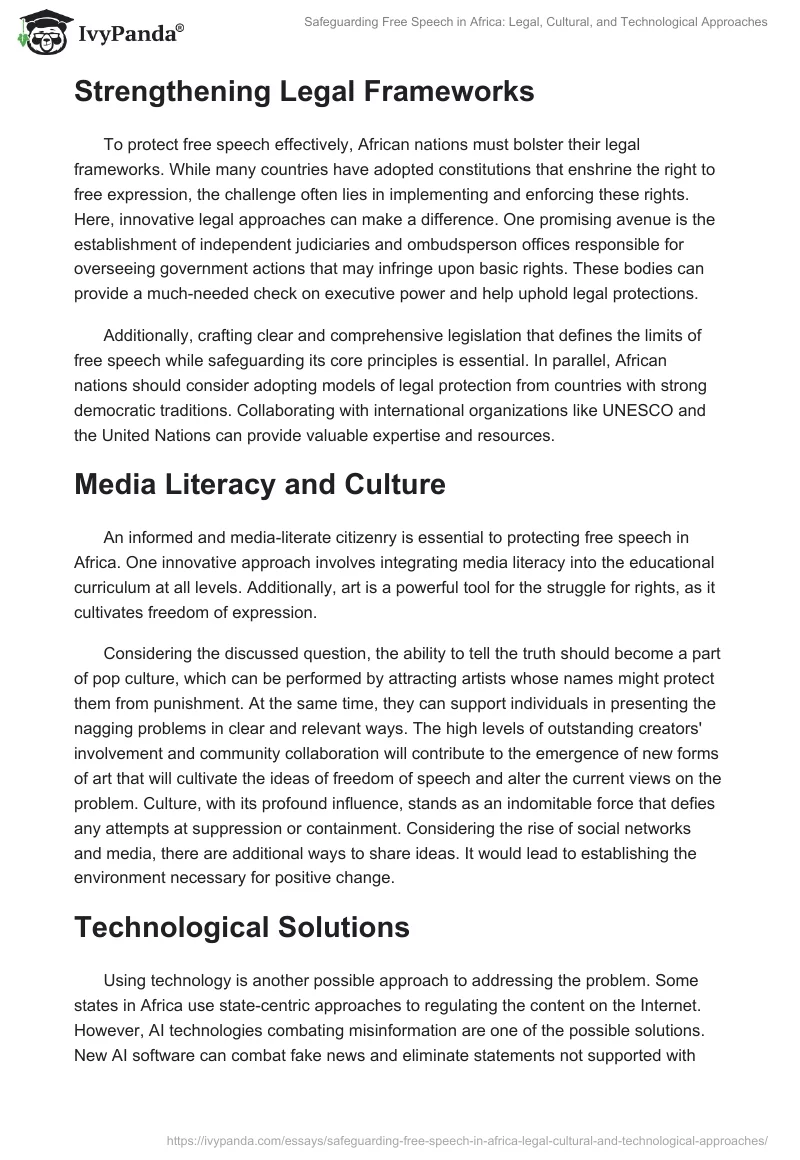 Safeguarding Free Speech in Africa: Legal, Cultural, and Technological Approaches. Page 2