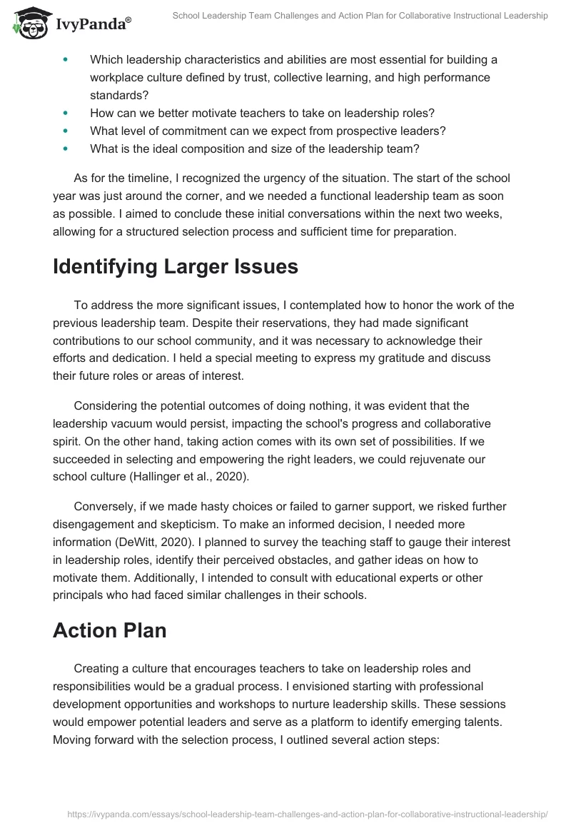School Leadership Team Challenges and Action Plan for Collaborative Instructional Leadership. Page 2