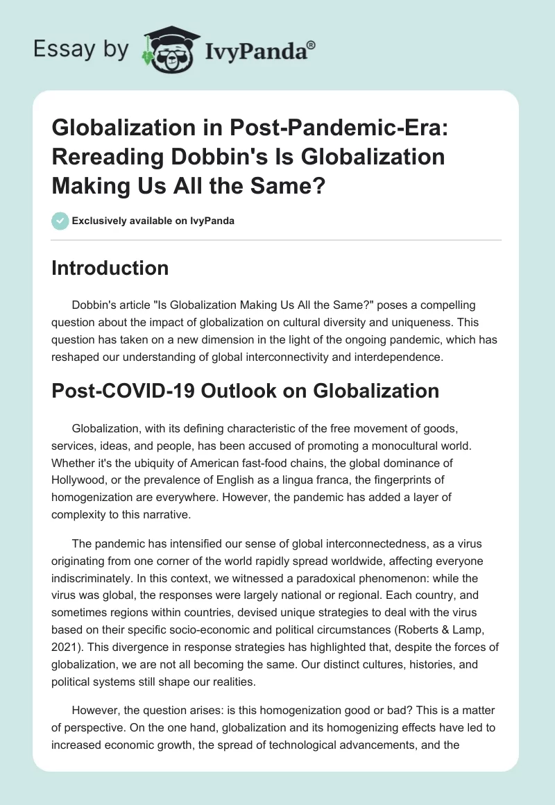 Globalization in Post-Pandemic-Era: Rereading Dobbin's "Is Globalization Making Us All the Same?". Page 1