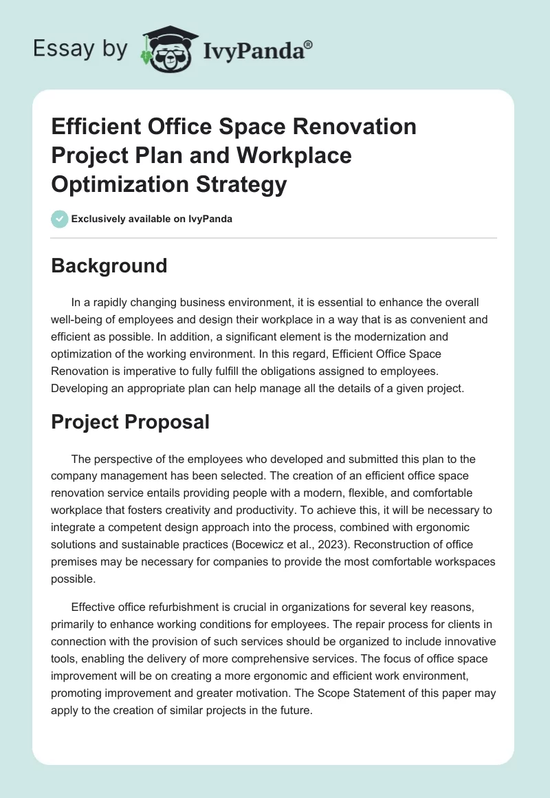 Efficient Office Space Renovation Project Plan and Workplace Optimization Strategy. Page 1