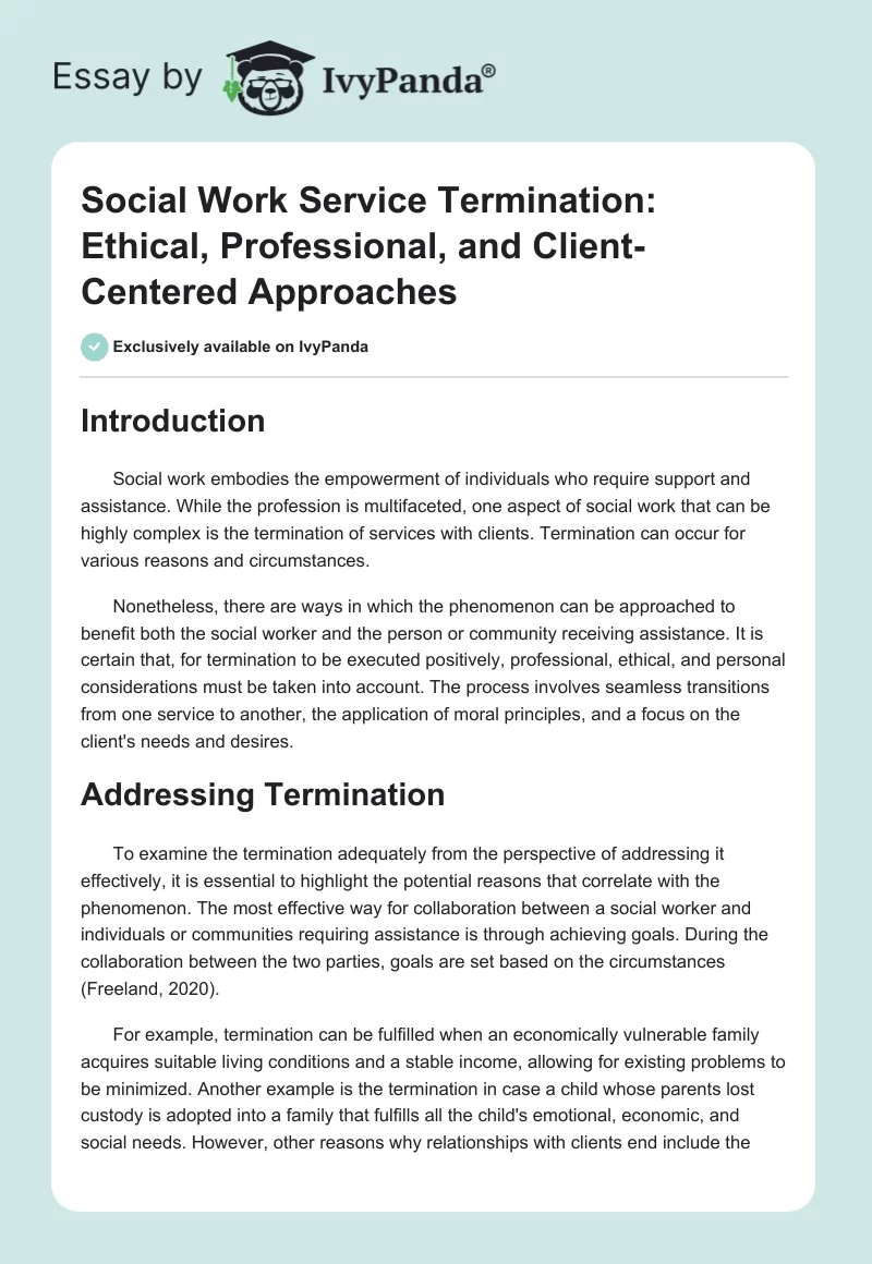 Social Work Service Termination: Ethical, Professional, and Client-Centered Approaches. Page 1