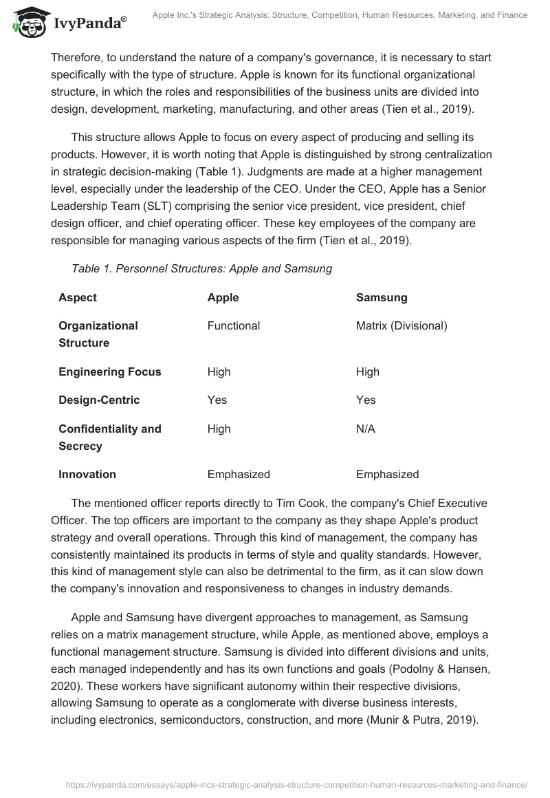 Apple Inc.'s Strategic Analysis: Structure, Competition, Human Resources, Marketing, and Finance. Page 2