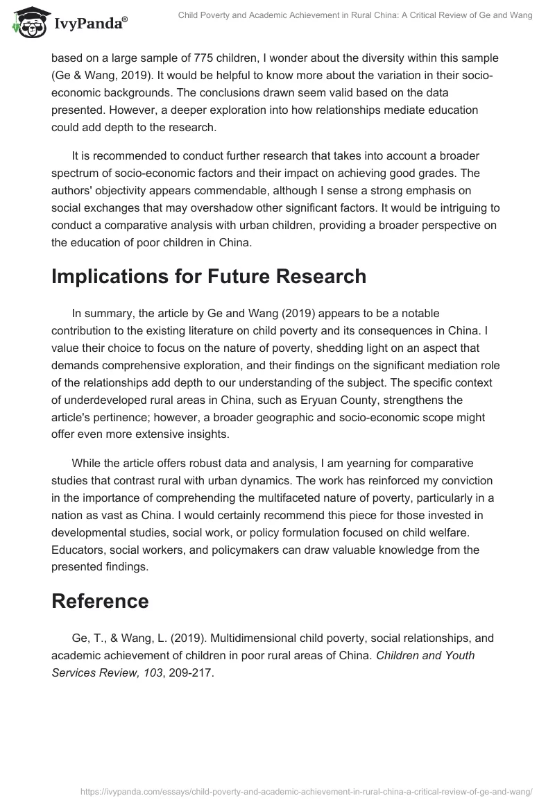 Child Poverty and Academic Achievement in Rural China: A Critical Review of Ge and Wang. Page 2