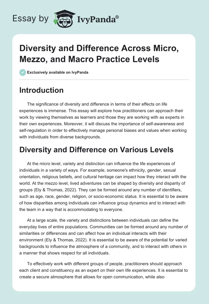 Diversity and Difference Across Micro, Mezzo, and Macro Practice Levels. Page 1