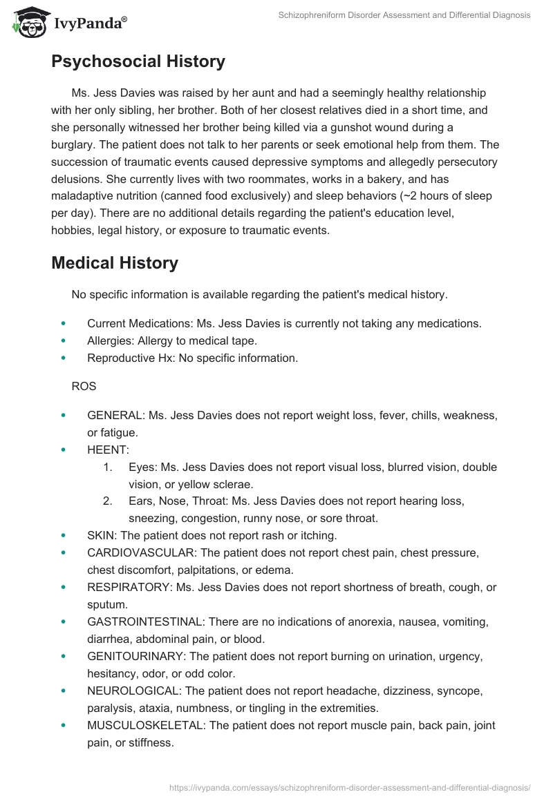 Schizophreniform Disorder Assessment and Differential Diagnosis. Page 2