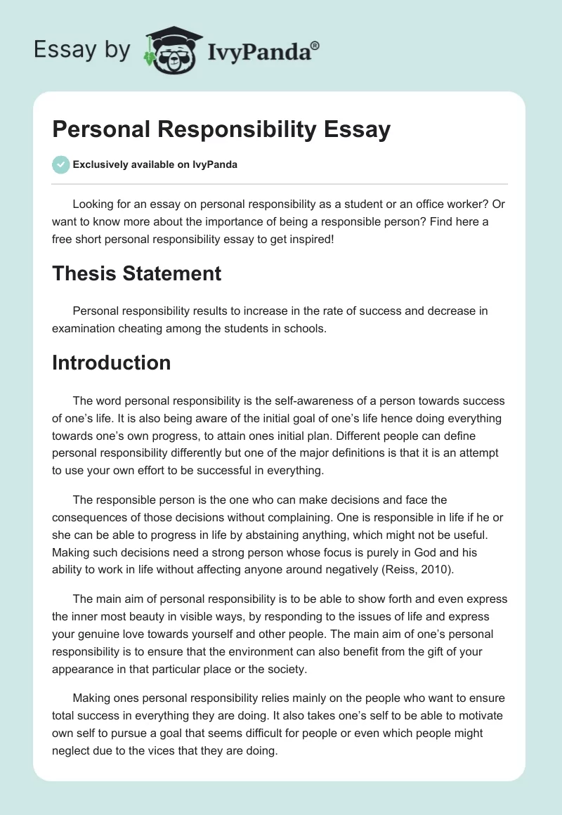 thesis statement for personal responsibility