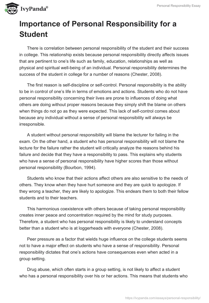 Personal Responsibility Essay. Page 2
