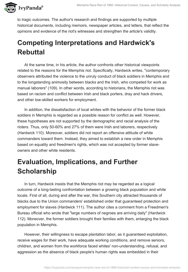 Memphis Race Riot of 1866: Historical Context, Causes, and Scholarly Analysis. Page 2