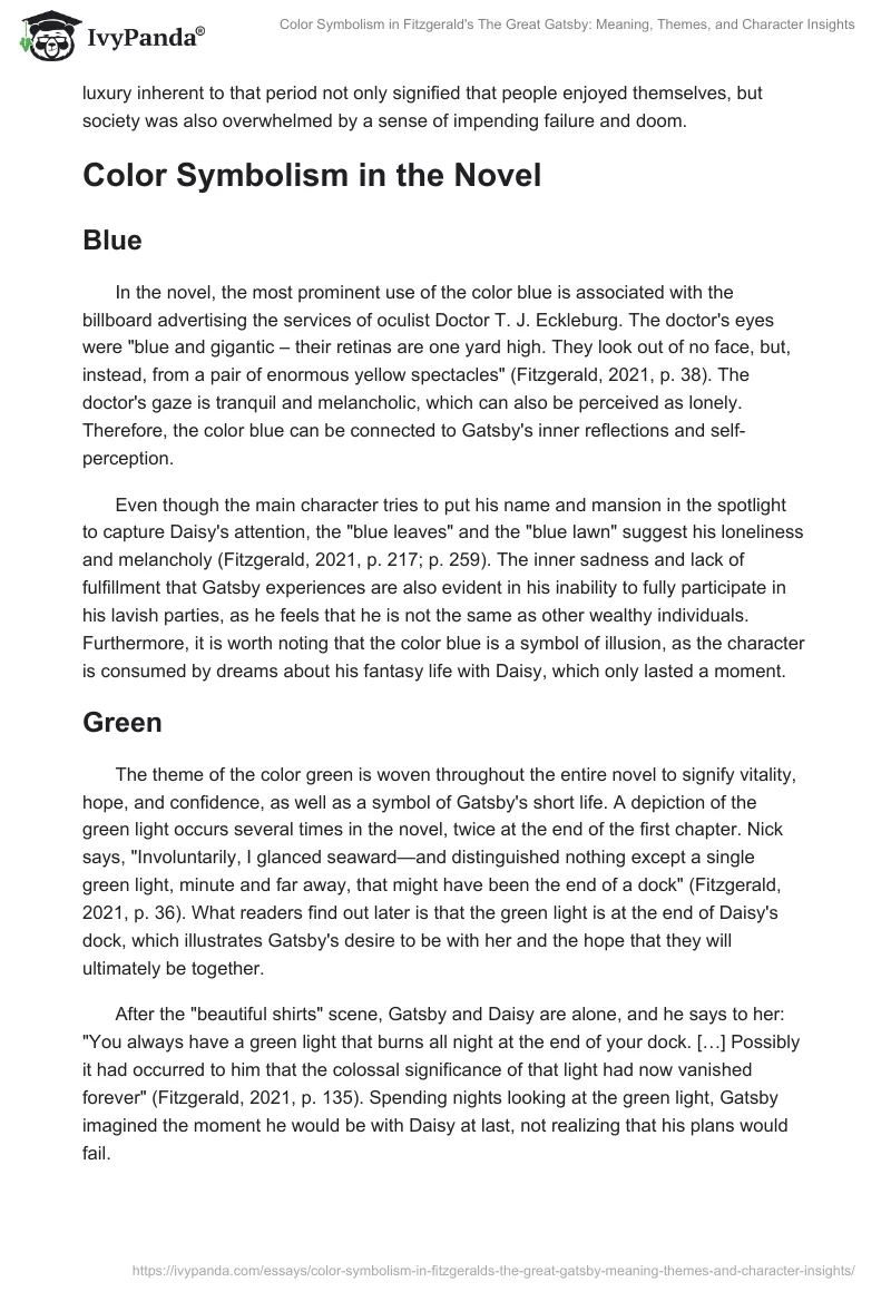 Color Symbolism in Fitzgerald's "The Great Gatsby": Meaning, Themes, and Character Insights. Page 2