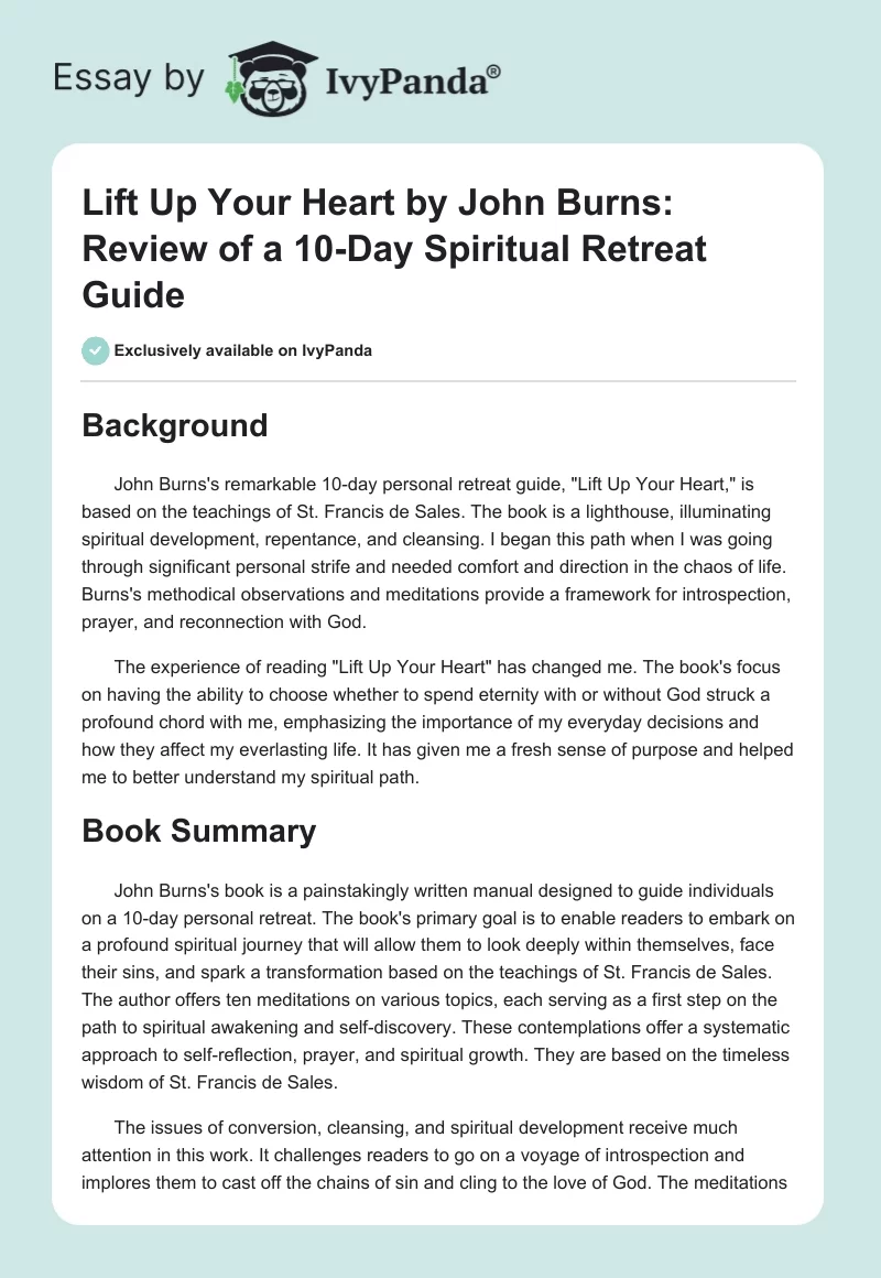 Lift Up Your Heart by John Burns: Review of a 10-Day Spiritual Retreat Guide. Page 1