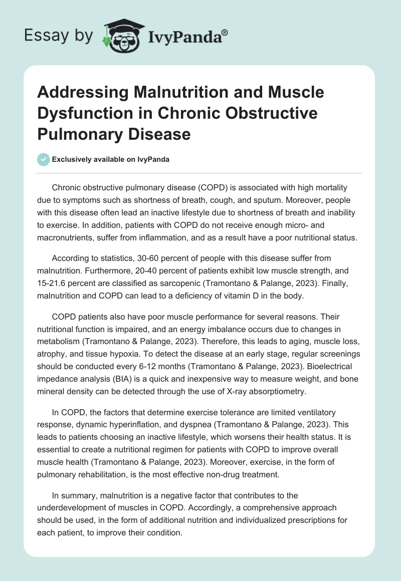 Addressing Malnutrition and Muscle Dysfunction in Chronic Obstructive Pulmonary Disease. Page 1